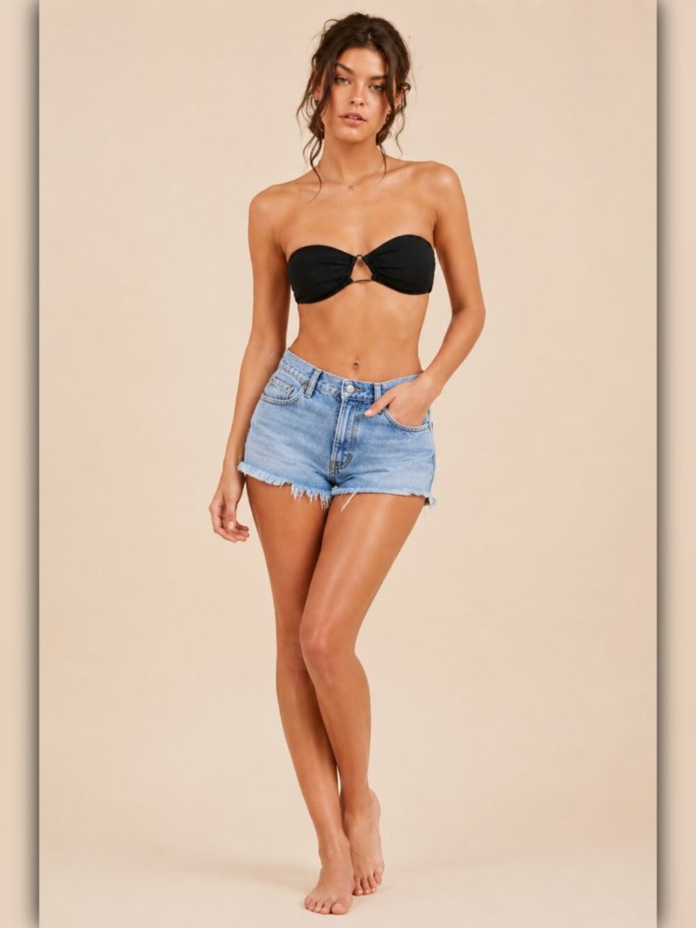 A618-A • Ribbed Triangle Ring Bandeau Bikini Top